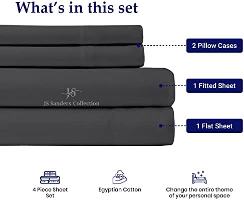 JS Sanders Collection Split Head Sheet Set Queen Size,Dark Grey