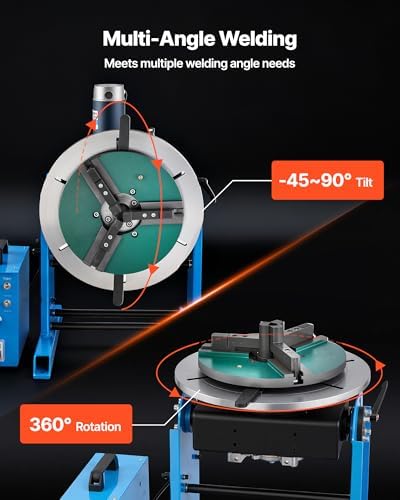 VEVOR Rotary Welding Positioner 66LBS / 30KG, 0-90° Welding Positioning Turntable Table 1-12RPM 80W, with 12.4 Inch 3-Jaw Lathe Chuck & Welding Torch Stand Holder for Cutting, Grinding, Assembly