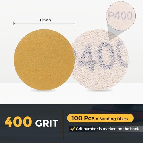 HARFINGTON 100 Pcs 1 Inch Sanding Discs 400 Grit Yellow Aluminum Oxide