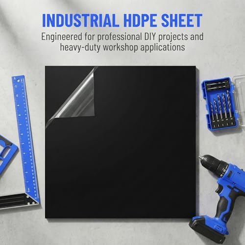 Black HDPE Sheet 1/2" (12mm) Thick 24" x 48" HDPE Marine Board, Heavy Duty High Density Polyethylene Board, UV Anti-Aging High Impact, for Structural Engineering Chemical Mechanical Marine Outdoor Use