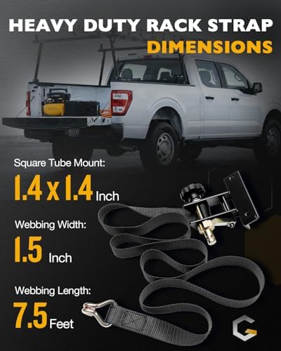 Ladder Rack Ratchet Straps with J-Hook (Pair), 1.4" Black Square Tube Mount