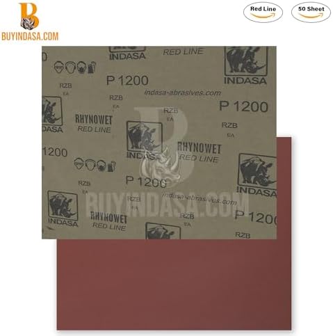 INDASA Rhynowet Red Line Wet Dry Sanding Sheets 9 x 11 Inch 600 Grit Waterproof Latex Backing Abrasive Paper for Wood Metal Automotive Surface Prep Pack of 50
