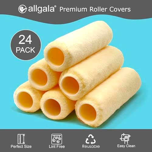 Allgala Paint Roller Cover 9 Inch 24 Piece Shedless Lint Free Premium Paint Roller Covers Sleeves for Paint Roller Kit