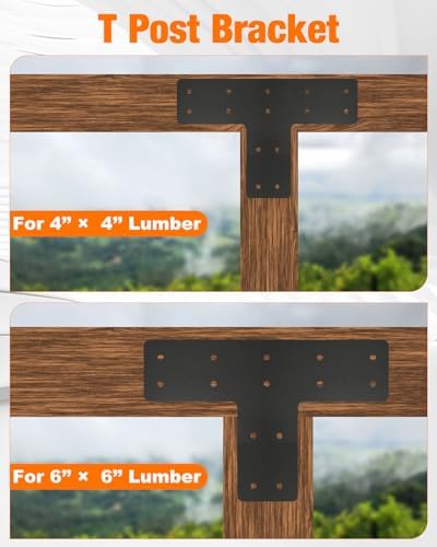 6 Pack 12"x8" T Post Timber Frame Brackets, T Flat Mending Plate