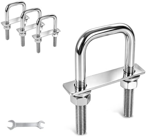 4 Pcs Heavy Duty M8 Square U Bolts Kit, 2 Inch Wide 304 Stainless Steel U-Bolt with Frame Plates and Washers, Marine Grade U Bolt M8 x 50mm W x 100mm L Trailer Axle Clamp