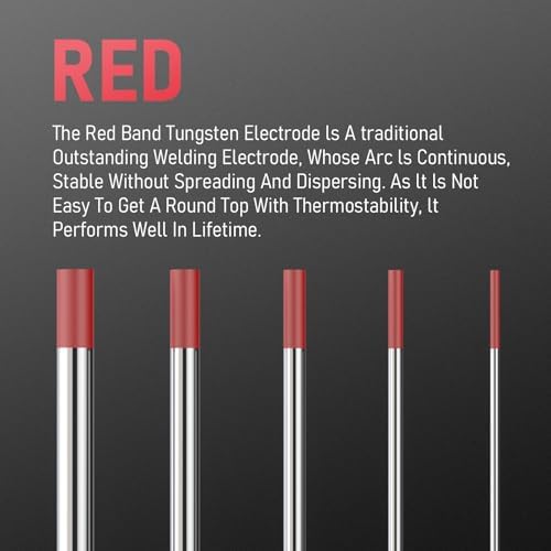 YESWELDER TIG Welding Tungsten Electrode Red Tip 3/32" x 7" (Red, WT20/EWTh-2) 10-pk (Pack of 2)