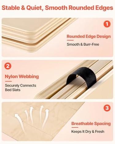 VEVOR Bunkie Board, King Size 76.8 x 70.1 in, Foldable Bed Board Under Mattress with Nylon Webbing, Plywood, Rounded Edges, Anti-Sag Design for Metal Frames, Sleeper Sofas, Platform and Bunk Beds