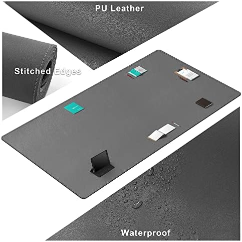 CENNBIE MAX200 78.7" x 39.4" Leather Desk Mat, Extra Large Desk Pad Blotter Protector, Extended Table Pad, Waterproof PU Leather Desk Mat on top of desks Large for Office and Home (Grey)