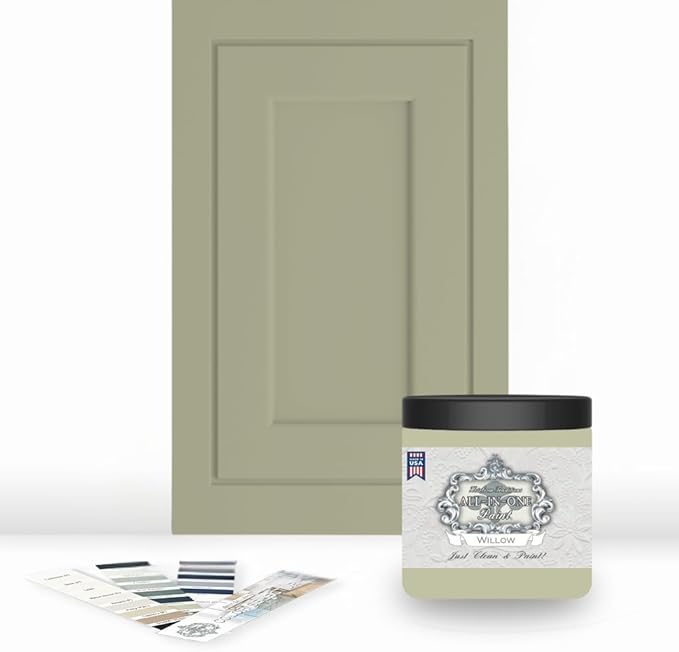 ALL-IN-ONE Paint by Heirloom Traditions, Willow (Soft Sage), 8oz Sample - Durable cabinet and furniture paint. Built in primer and top coat, no sanding needed. Includes our 30 featured color card.