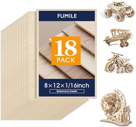 Basswood Sheets 1/16,18 Pack 8x12 Inch Basswood for Laser Cutting, Drawing,Wood Burning, Architectural Models.Plywood Sheets Unfinished Wood Boards for DIY Crafts.