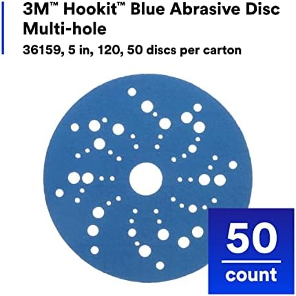 3M Hookit Blue Abrasive Disc, 321U, 36159, 5 in, 120+ Grade, Multi-Hole
