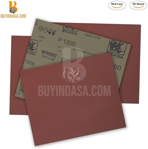 Indasa 50 PCS Redline Full Sheets 9"x11" Wet & Dry Sanding Sheets Series 6 – Rhynowet – 280-Grit – Waterproof Latex Backing