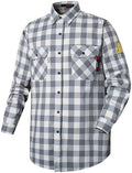 FR Shirts for Men 7oz Fire Resistant Shirts CAT2 Welding Shirt 100% Cotton Flame Resistant Shirt Grey/Plaid(3X-Large)
