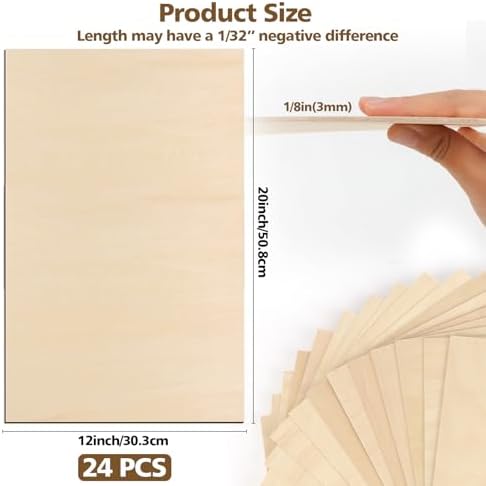 Adrattnay 24pc Basswood Sheets - 12 x 20 x 1/8" (3mm) Large Basswood Plywood for Laser Cutting & Engraving, Model Crafts & DIY Ornaments