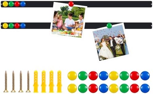Mooliwe 2 Pcs 48" x 2" Frameless Magnetic Bulletin Board Strip for Wall Stainless Iron Metal Bulletin Bar Board Memo Strip with 16 Magnets 4 Nails 4 Wall Anchors for School Office Home (Black)