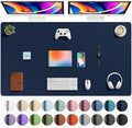 Aothia Faux Leather Desk Mat - Large Mouse Pad, Non-Slip PU Leather Blotter, Waterproof Writing Surface for Office and Home (Dark Blue, 63" x 24")