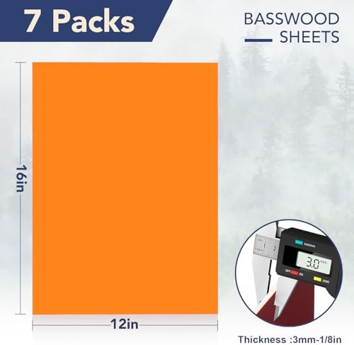 ROBOTIME 7-Pack Double-Sided Colored 1/8" Plywood Sheets - 12 x 16 x 1/8 Inch - Roller-Coated Solid Color 3mm Craft Wood Sheets for Laser Cutting - Assorted Colors - WB125