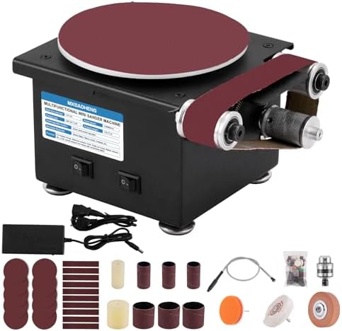 MXBAOHENG Mini Belt Disc Sander 6-Inch Sanding Disc and 1.2 x 15-Inch Sanding Belts for Wood Metal Stone Grinding, Small Spindle Sander Machine for Curve Grinding, with Chuck & Flexible Shaft