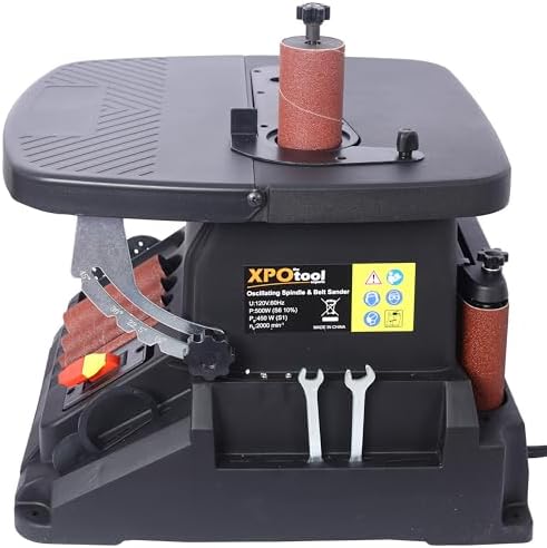 High-Efficiency Black Vertical Oscillating Spindle Sander & Belt Sander - Compact 2 IN 1 Woodworking Machine Featuring Tough Steel for Superior Sanding Quality