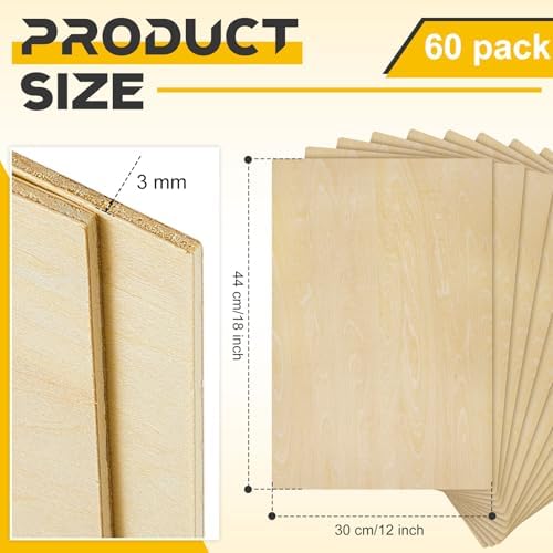 Juexica 60 Pcs 12" X 18"X 1/8" Basswood Plywood Sheets for Laser Cutting