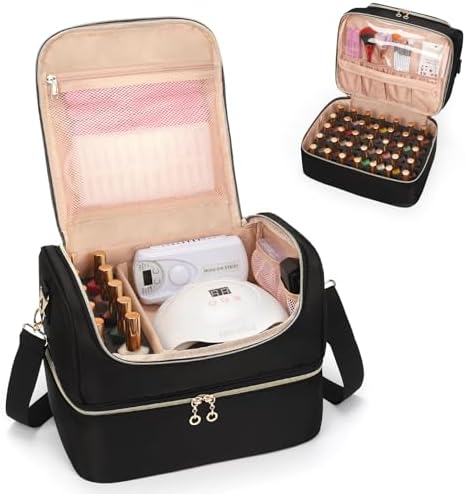 CUBETASTIC Nail Polish Organizer, Portable Nail Polish Storage Case Holds 45 Bottles Nail Polish & Nail Lamp, Travel Nail Supplies Organizer for Nail Tech Kit & Manicure Tools