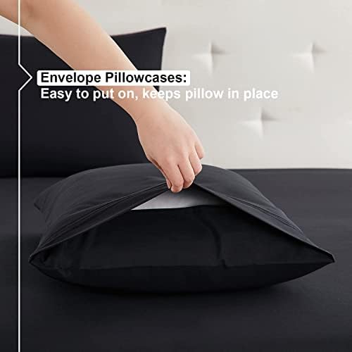 Nestl Cal King Sheets Set - 4 Piece California King Sheets, Extra Soft, Double Brushed Bedding for Cal King Size, 2 Tone White/Black Set, White Fitted Sheet, Black Flat Sheet, Black Pillow Case