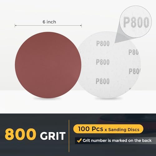 HARFINGTON 100 Pcs 6 Inch Sanding Discs 800 Grit Red Aluminum Oxide