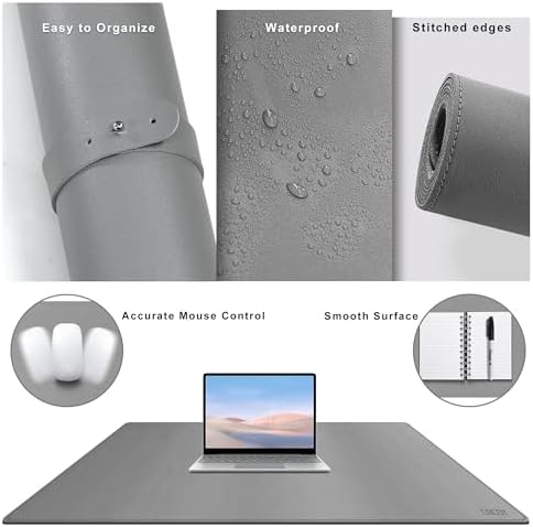 Cacoy 40" x 24" PU Leather Moues Pad for Desk, XXL Large Computer Desk Pad Blotters for Keyboard and Mouse, Waterproof Desk Mat Protector for Office and Home (Grey)