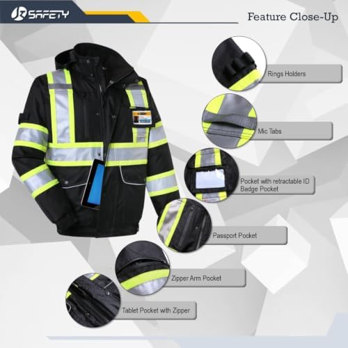 JKSafety Safety Jakcet for Men Women 3M Reflective Tape JK118 Black M