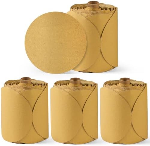 S SATC 400PCS 6 Inch 80 Grit Self-Adhesive Sandpaper Discs Gold PSA Sticky-Back Aluminum Oxide Sanding Discs for DA Sanders