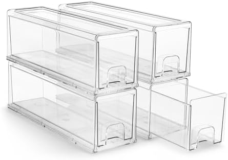 Sorbus Clear Stackable Storage Drawers with Pull-Out Bins (Small, 4 Pack)