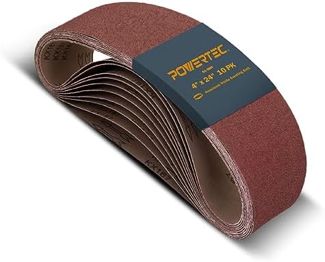 POWERTEC 4 x 24 Inch Sanding Belts, 10 PK, 60 Grit, 4x24 Belt Sander Sanding Belts Assortment, Aluminum Oxide Sandpaper for Oscillating Belt Sander, Woodworking, Metalworking (110000)