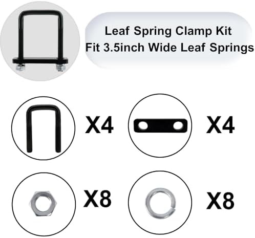 4 Pack Square U-Bolt for Trailer- Fits 3.5 Inch Wide Leaf Springs, Galvanized Steel Clamp Set, Secure Fit for Truck, Boat and Trailers, Black