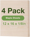 4 Pack Maple Plywood Sheets, 12 x 16 x 1/8 Inch, 3mm Plywood for Laser Cutting, Thin Unfinished Wood Sheets for Architectural Models, Wood Burning and DIY Wood Crafts