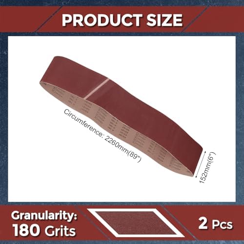 2 Pcs Sanding Belts 6 x 89 Inch 180 Grit Aluminum Oxide