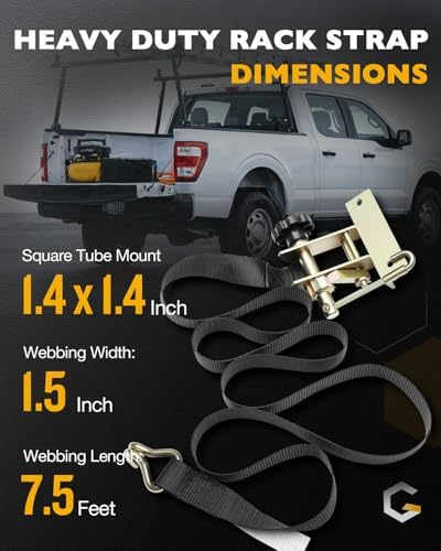 Rack Ratchet Straps, Pipe/Roof Rack Strap, 1.4" Gold Square Tube Mount