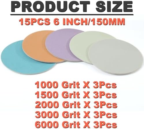 6 Inch Foam Hook & Loop Sanding Discs: 15Pcs 1000-6000 Grit