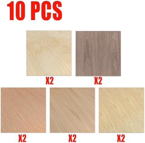 GSCIT Club 10 PCS Wood Veneer, 8 inch x 8 inch Birch, Oak, Maple, Walnut and Red Oak Wood Edge Banding Pre-glued Flexible, Veneer Tape Banding