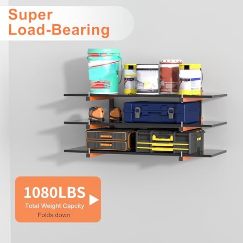 Lumber Rack Wall Mount, Lumber Storage Rack, Heavy Duty Wood Storage Racks with 9-Level System, 1080 lb Substantial Garage Wood Organizer, Orange Lumber Metal Racks for Indoor and Outdoor (6 PACK)