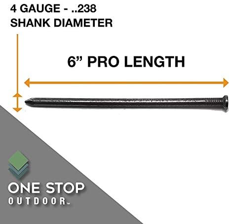 200-Pack - USA Made Synthetic Grass Turf Nails 6" Stakes (20 Pound) Non-Galvanized Thick 4-Gauge Style, Will Rust for Extra Hold - Spikes for Artificial Turf & No Dig Edging (200 Nails Per Bag)