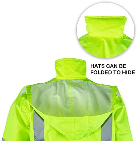 FONIRRA Class 3 High Visibility Rain Suit With Collapsible Hood Lime Reflective Safety Waterproof Worker Jacket & Pants (2XL/3XL Yellow)