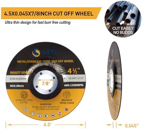 S SATC 25PCS 4 1/2 Cut Off Wheel Grinder Blades 4-1/2" x .045 x 7/8" Cutting Disc Cutting Wheel Die Grinder Cut Off Blades Fits Angle Grinder Air Tool