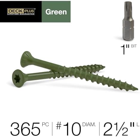 Deck Plus Wood Screws, #10 x 2-1/2in, 5lb Box, 365 Pieces, Green