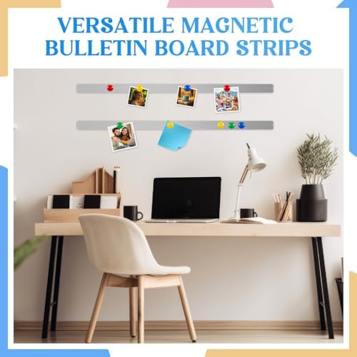 Mooliwe 6 Pcs 48" x 2" Frameless Magnetic Bulletin Board Strip for Wall Stainless Iron Metal Bulletin Bar Board Memo Strip with 16 Magnets 4 Nails 4 Wall Anchors for School Office Home (Silver)