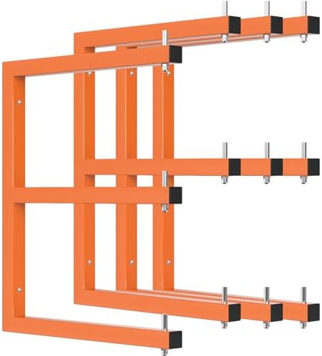 4 Pack Wall-Mounted Lumber Rack, Heavy Duty Wood Storage Racks, 6-Level System Garage Shelving, 1320 LBS Capacity Hanging Organizer Shelves, Orange Brackets Utility Metal Shelf for Indoor and Outdoor