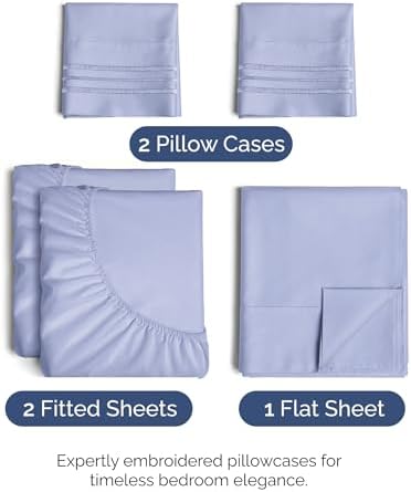 Split King Size 5 Piece Sheet Set - Breathable & Cooling Sheets - Lavender