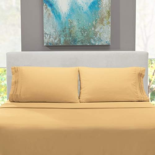 Hearth & Harbor Full XL Size Sheets - 4 Piece Bed Sheet Set, Hotel Luxury Double Brushed Bed Sheets - Extra Soft Bedding Sheets & Pillowcases, Full XL, Camel Gold