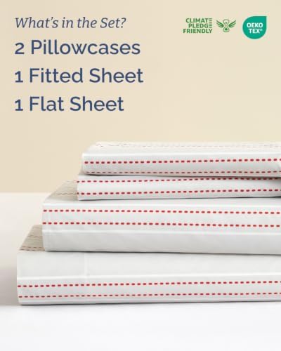 Christmas Sheet Set, Red Dot Stripe, Holiday Xmas Bedding Set - King Size