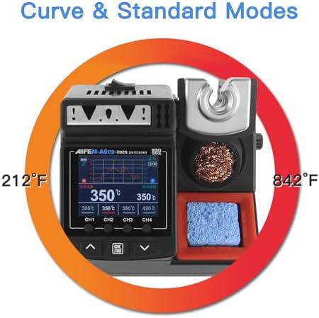 A9ED Soldering Station Full-Color Display Curve Mode Rapid Heating 212°F-842°F Solder Station Soldering Iron with C210 Handle and 3 Soldering Tips