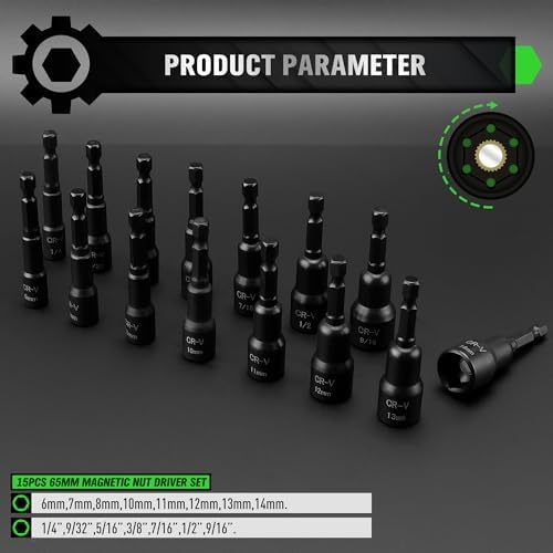 55-Piece Magnetic Nut Driver Set, Metric & SAE 1/4" Hex Shank, Impact Socket Adapters, Snappy Driver Bits, Drill Bit Extension, 14PCS Screwdriver Bit Set